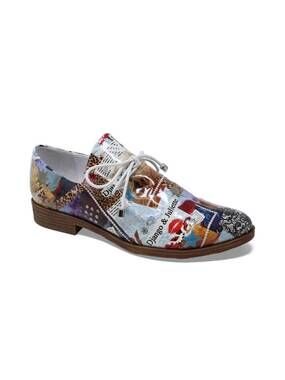 NEW DJANGO & JULIETTE women's kotty loafers in collage print patent leather